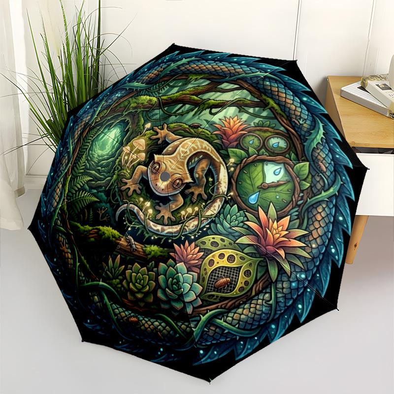 Forest Circle Pattern Umbrella, Portable and Foldable Design, 8 Ribs, a Casual Accessory for Halloween, Christmas, and Birthday Gifts.