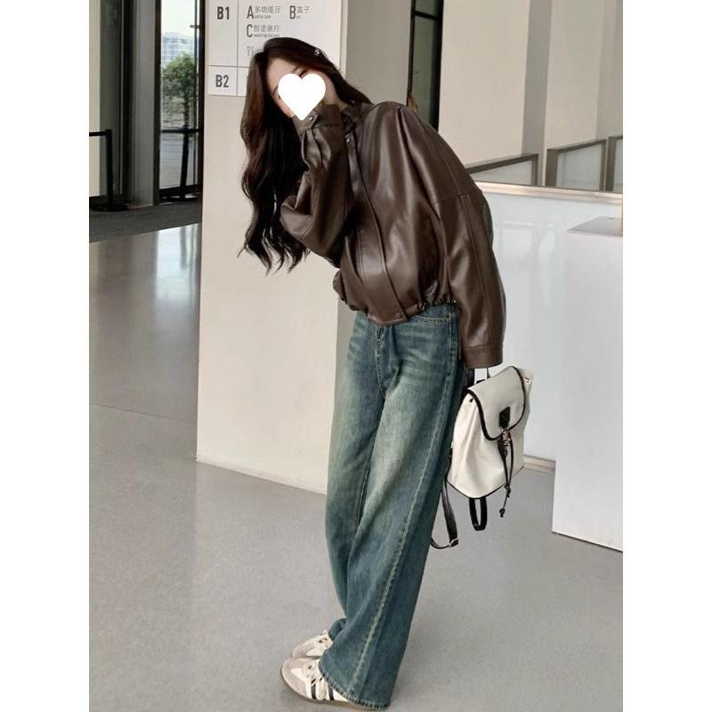 Autumn Winter Casual Fashion Simple All-match PU Leather Jacket Women Vintage Street Style Zipper Coat Top