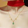 Ferris Wheel Green Enamel Christmas Tree Zircon Pendant Necklace with Reindeer Tassel and Stainless Steel Chain.