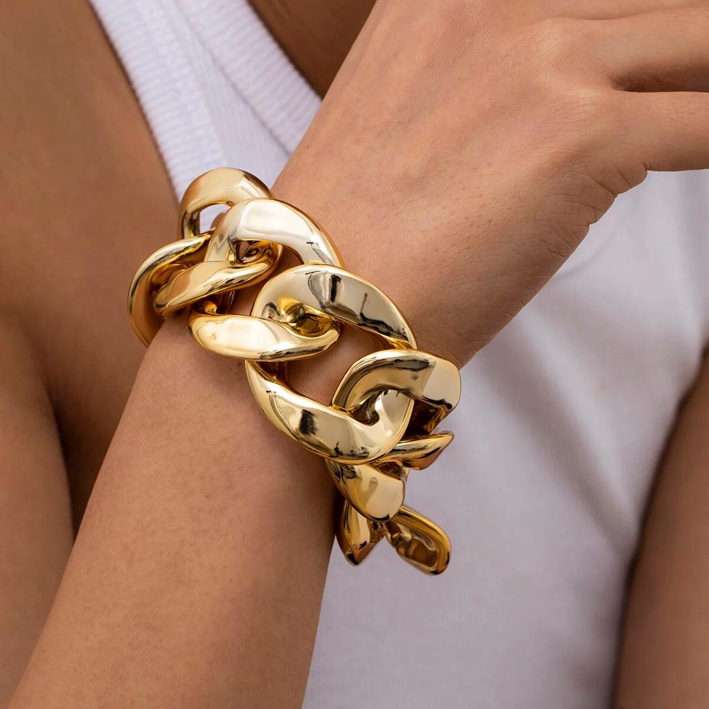 Exaggerated Acrylic CCB Big Chain Bracelets for Women Vintage Punk Cuban Curb Link Charm Bangles Couple Jewelry Steampunk Men
