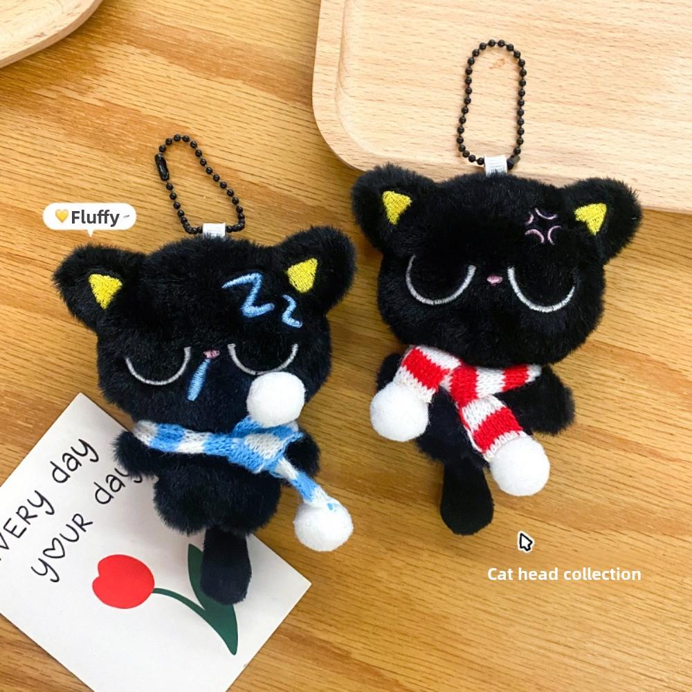 Sleepy Black Cat Plush Keychain Soft Car Key Ring New Bag Charms School Bag Decoration