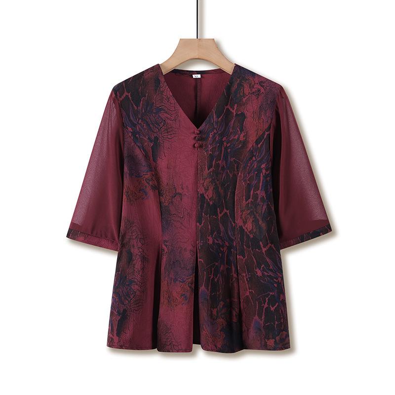 Plus Size Summer Slimming Two-Piece Set for Middle-Aged and Elderly Women