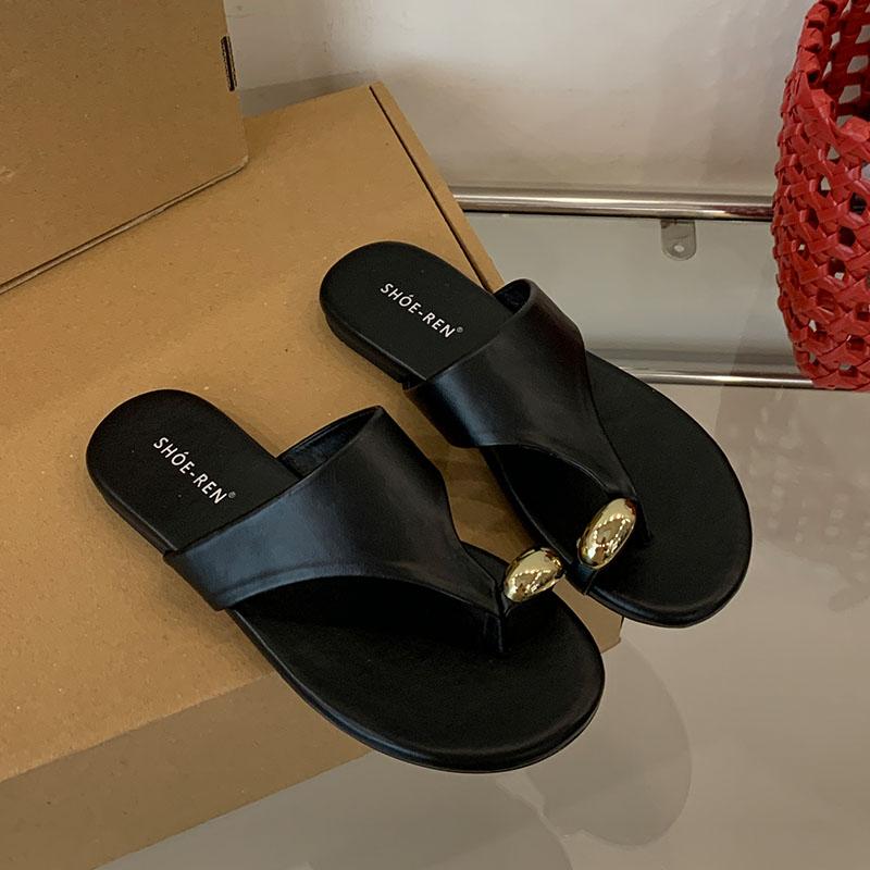 Fashion Summer Beach Female Flip Flops Women Flats Slides Slippers Shoes Fashion Metal Ladies Flats Slippers Sandals Footwear