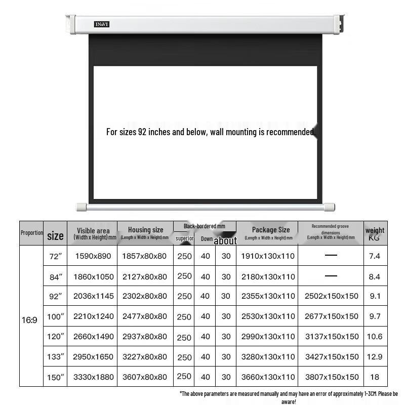 IN&VI 84-inch 16:9 Electric Remote Control Projection Screen