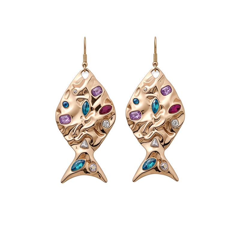 European & American Luxury Rhinestone Geometric Pleated Earrings - Retro, High-End Style for Women