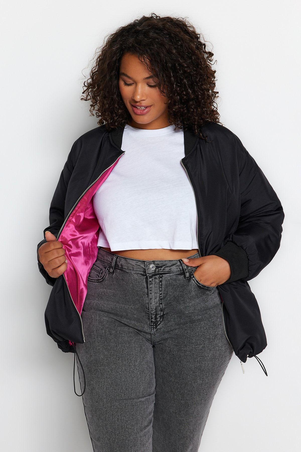 

Women s Style Plus Size Black Pink Lined Coat XL