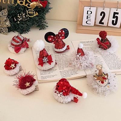 3D Plush Snowflake Christmas Hat Hair Clip - Cute Side Bangs Duckbill Clip for Women