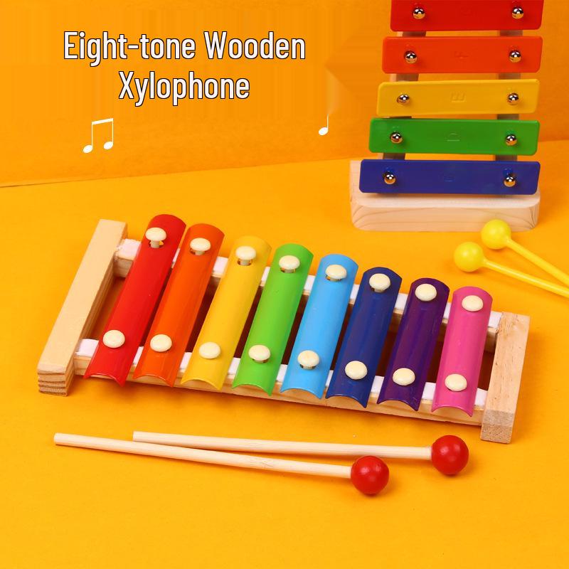Aluminum Glockenspiel Xylophone: Musical Toy for 1-3 Year Olds Colorful 8-Tone Iron Glockenspiel (Pine Base)