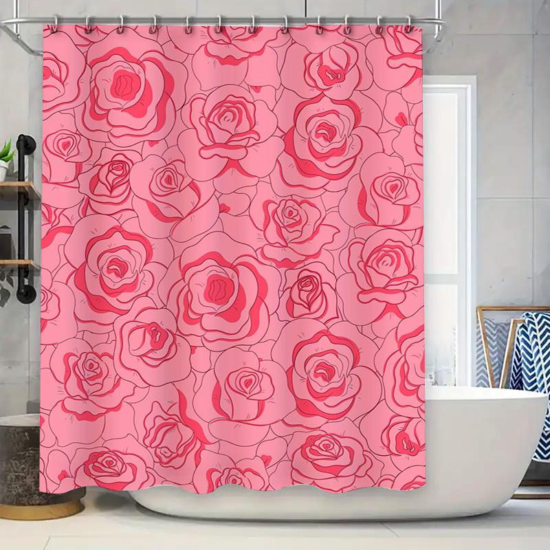 

Pink Rose Shower Curtain Home Decor Waterproof Bath Rug 24X72 Red Floral Print Bathroom Curtains For Women S Bathtub W60H190(CM)-1 Pcs