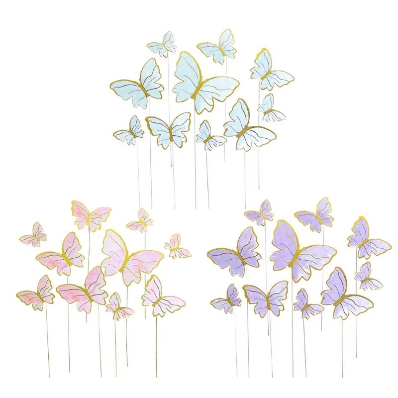 10PCS Butterfly Cake Decoration Creative Cupcakes Toppers Paper Baking Supplies for Birthday Party Wedding Anniversary