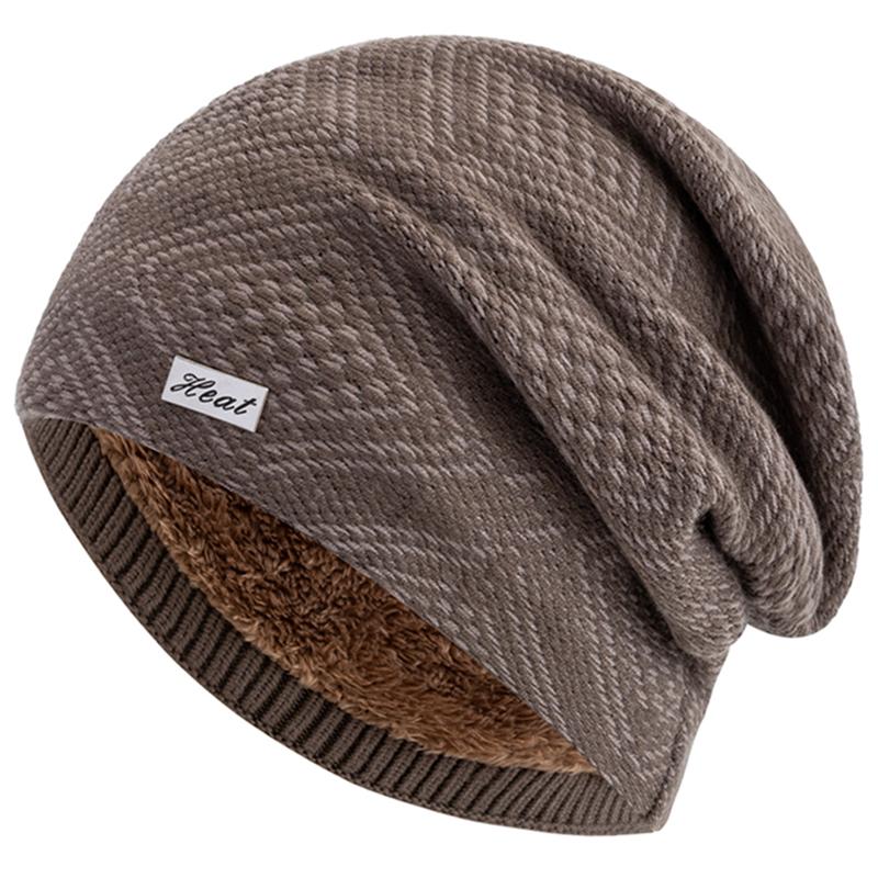 

Unisex Warm Winter Hat HEAT Mark Skull Cap Diamond Grid Design Beanie Hat Thicken Winter Hats For Women Men Knit Hat 55cm-58cm хакі