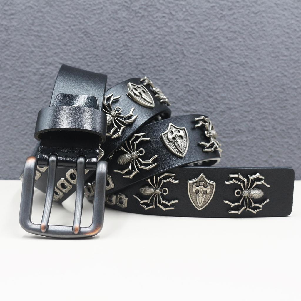 Genuine Leather Double-needle Spider Accessories Personalized Hollow Rivet Cowhide Belt Western American Rivet Belt