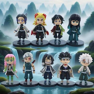 Set 9 Bucăți Demon Slayer Versiune Q Figurină Așezată Jucărie Anime Kimetsu no Yaiba Tanjiro Nidouzi Inosuke Zenizu Figurine PVD Model Păpușă