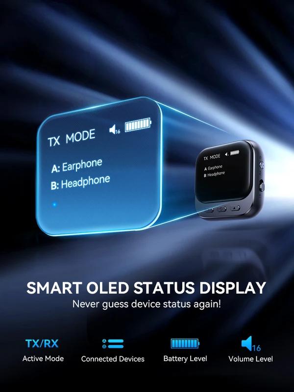 2-IN-1 Bluetooth 5.2 Receiver Transmitter 400mAh AUX Car Adapter With LED Display for Car Music/Hands-Free Calls JR-CB2S