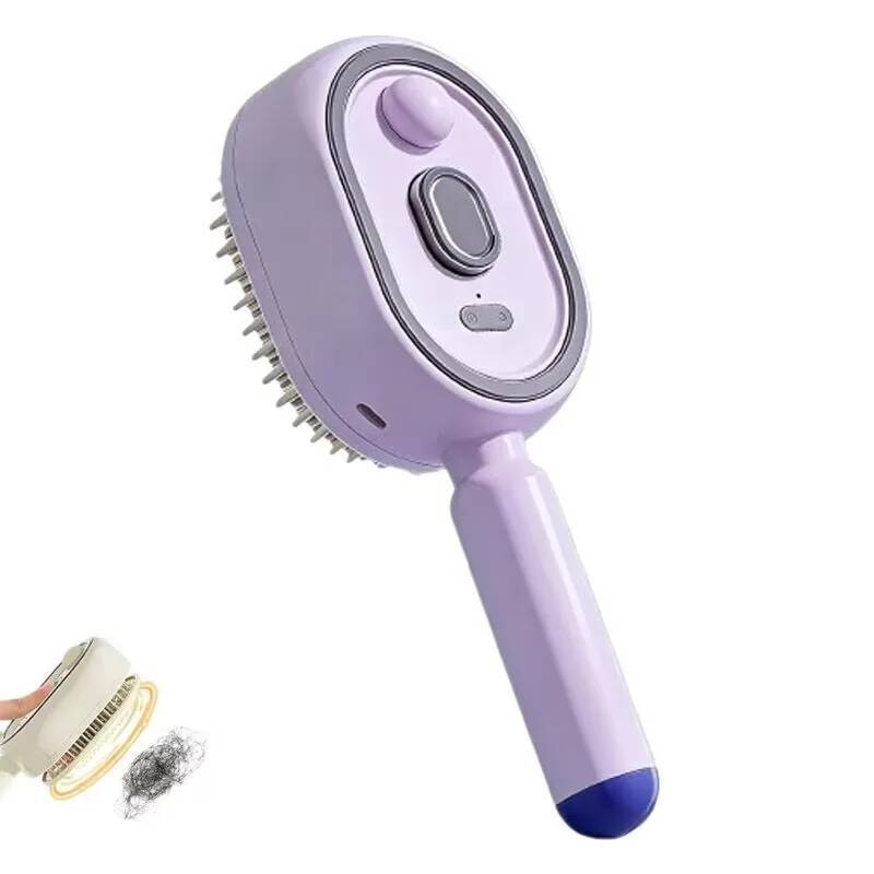 Elektrische Spray Haarkam 3-in-1 Nevelende Haarkam met Waterspray Vermindert Pluis Anti-Statisch Intrekbaar Stoom Massage Huisdierkam paars