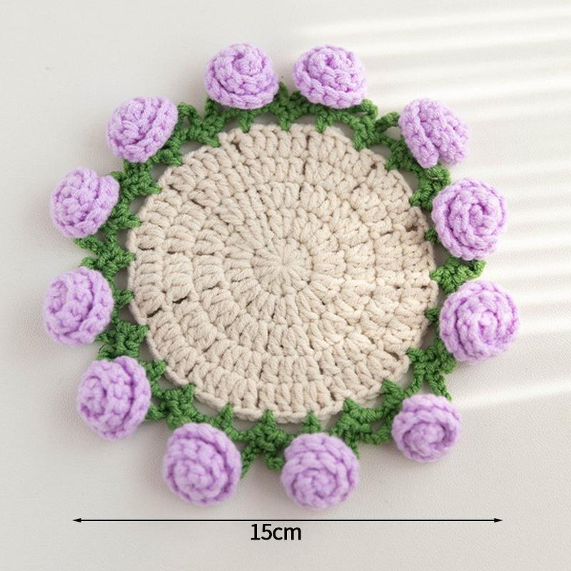 Rose Bouquet Coaster Hand Woven Rose Bouquet Placemat Crochet Flower Placemat Plant Ornament Decor Finished Product Gift