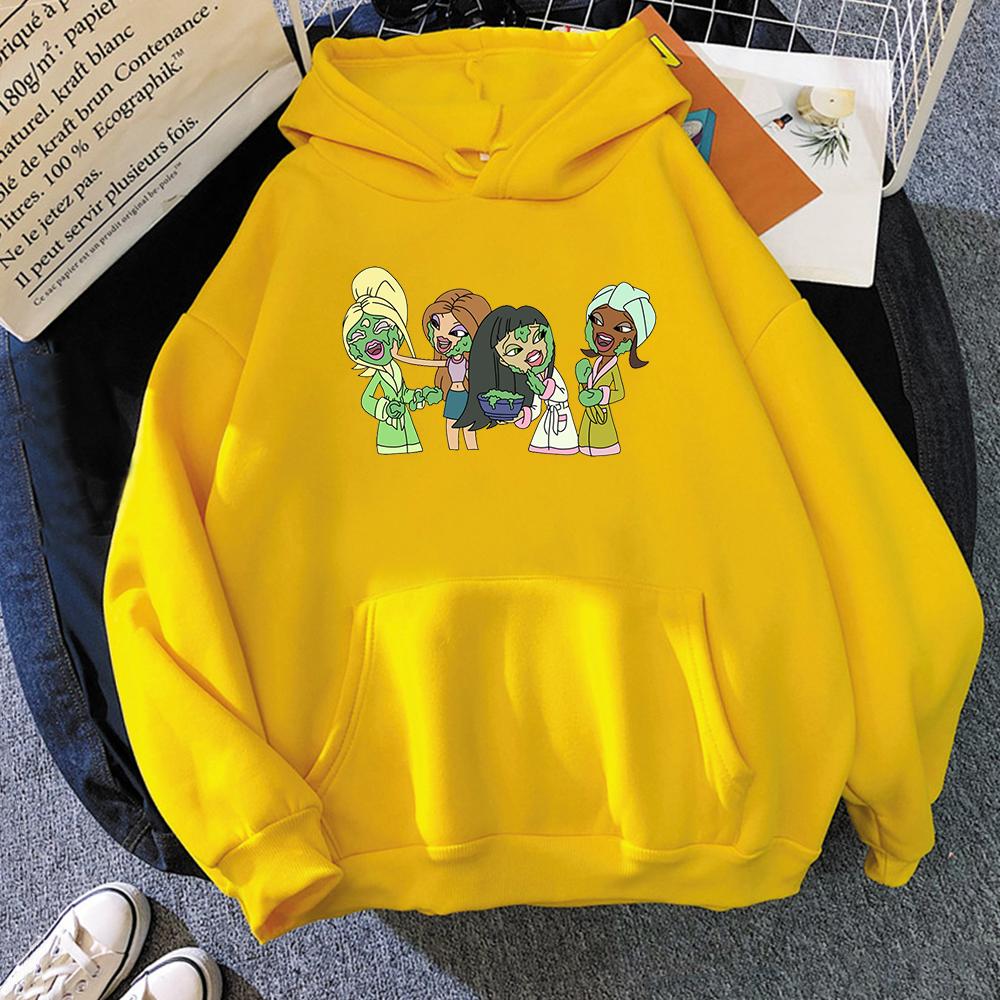 Letter Bratz Hoodies Women Casual Crewneck Sweatshirts Men Kpop Sportswear Fleece Warm Fleece Loose Hoody Green