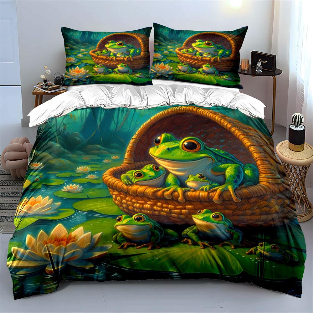 "Whimsical Frogs’ Lily Paradise" Bedding Sets Duvet Covers Pillowcases(1* Duvet Cover 2* Pillowcases Without Duvet Insert)