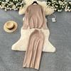 Autumn Winter Women Flower Knitted Sweater Two Piece Set Full Sleeve Pullover Top and Long Midi Slim Bodycon Sheath Skirt Outfits