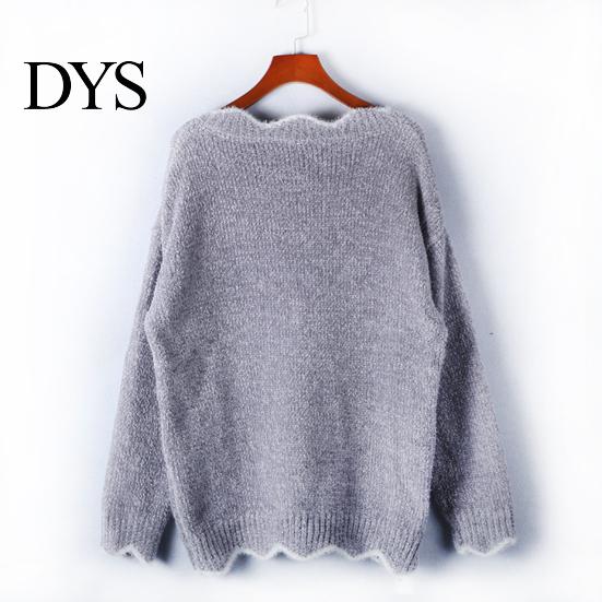 Stylish V-hem Sweater Women's Long Sleeve Loose Fit V-Neck Knitted Women Fashion Knitwear Lady Casual Jumper Pullover Top for Autumn Winter