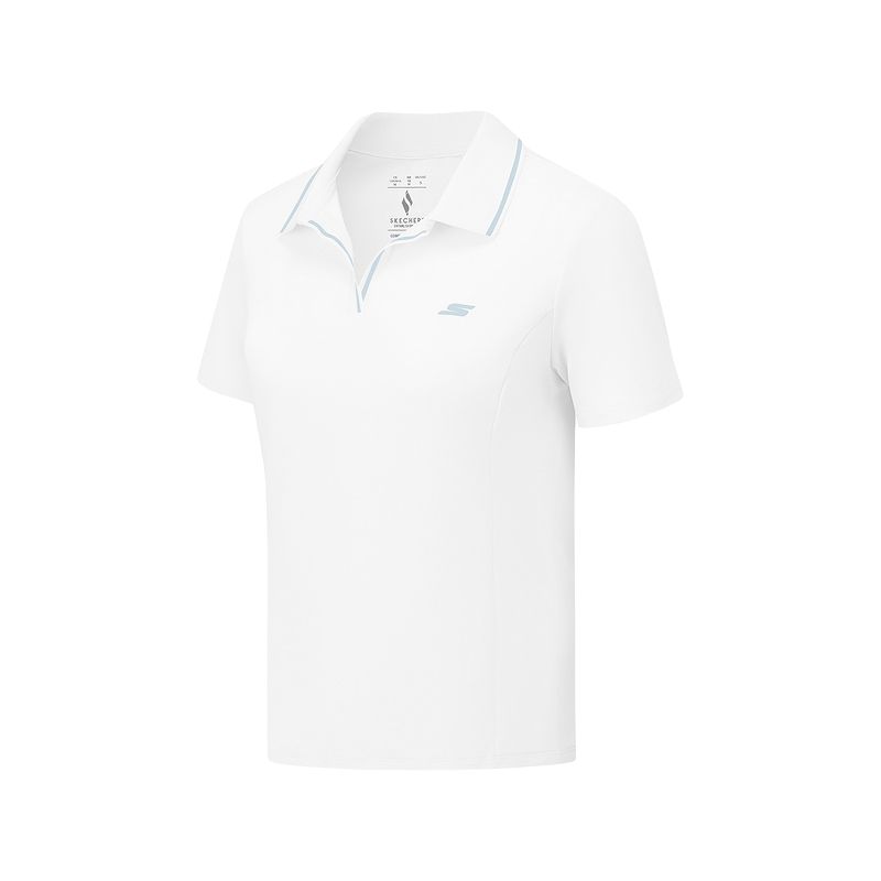 Skechers Basic Sports Series Simple Comfortable Versatile Slim Fit Short Sleeve Polo Shirt Women tops Bright-White P225W142-0019 M