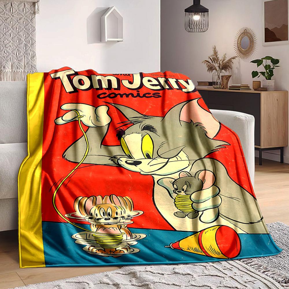 1pc Tom Jerry Flannel Throw Blanket - HD Printed Lightweight Soft Warm All-Season Blanket for Sofa, Bed, Travel054