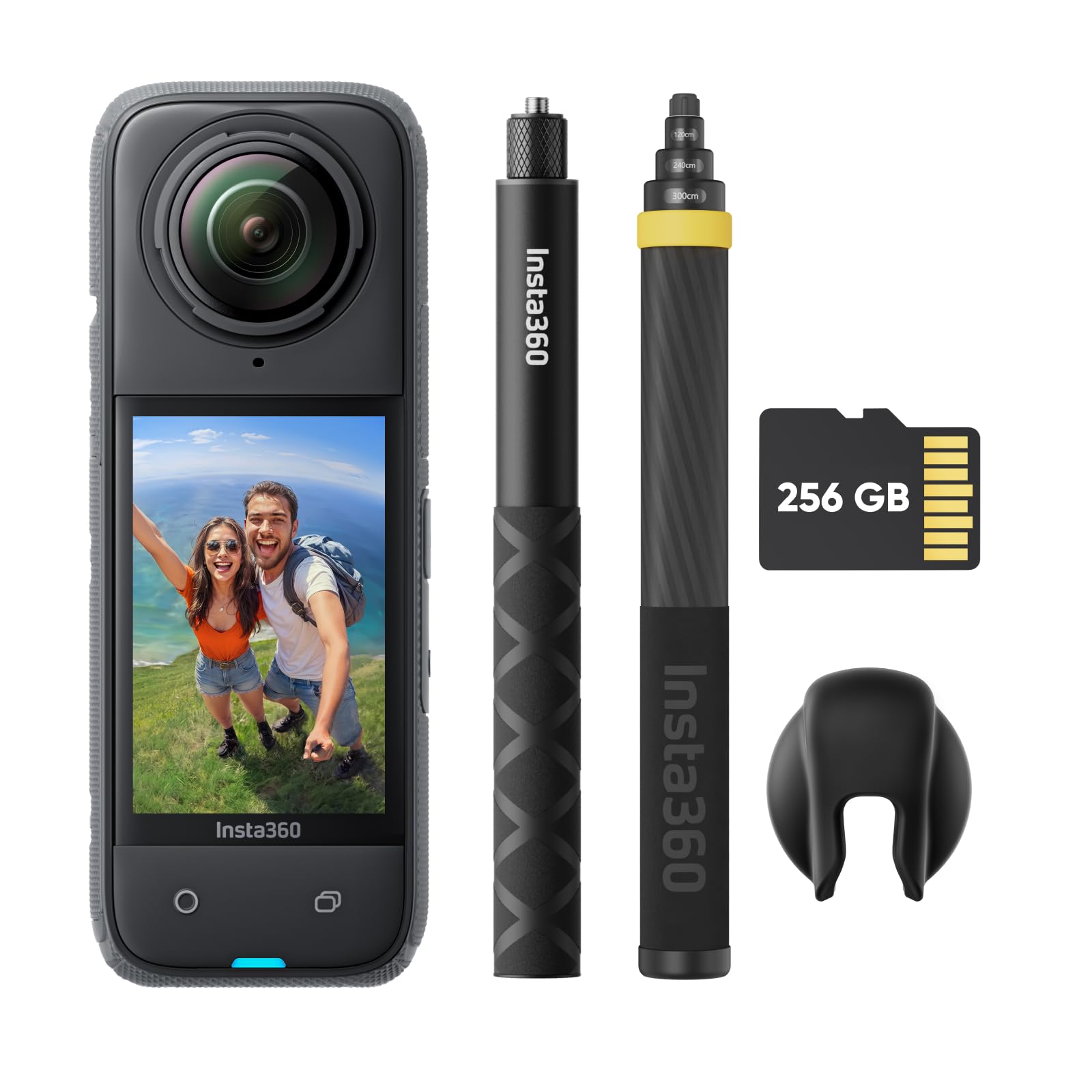 

Insta360 Waterproof Action Wearable 4K Video Invisible Selfie Stick Detachable Lens 135 Minutes of Continuous AI Image for and No Drone Bundle 256GB