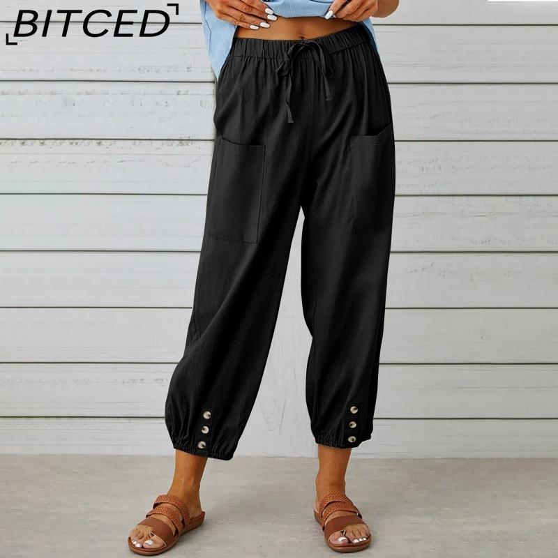 BITCED 12 Color Women's Fashion Casual Solid Color Print Pants & Capris