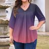 Women's Fashion Large Size Print V-Neck Three-quarter Sleeve Top