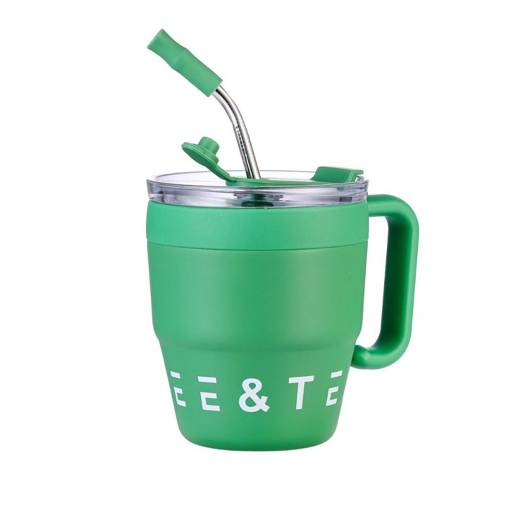 Wake Up Coffee Cup Handle Straw Cup Stainless Steel Coffee Cup Thermos Cup Men's and Women's Water Cups Office Mugs