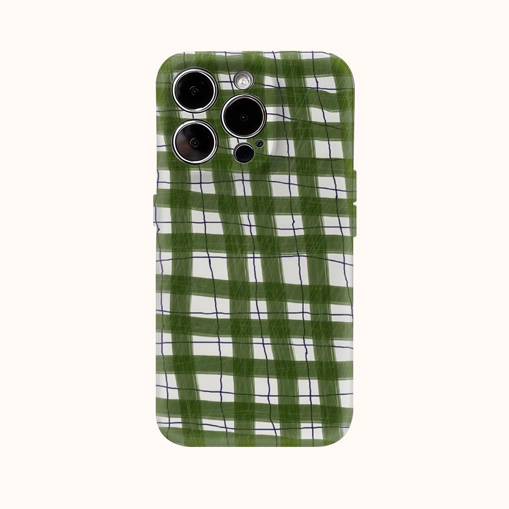 Rustic Green Plaid Phone Case for IPhone 17AIR 16E 16 15 14 13 12 11 17 Pro Max Plus Double-layer Back Cover