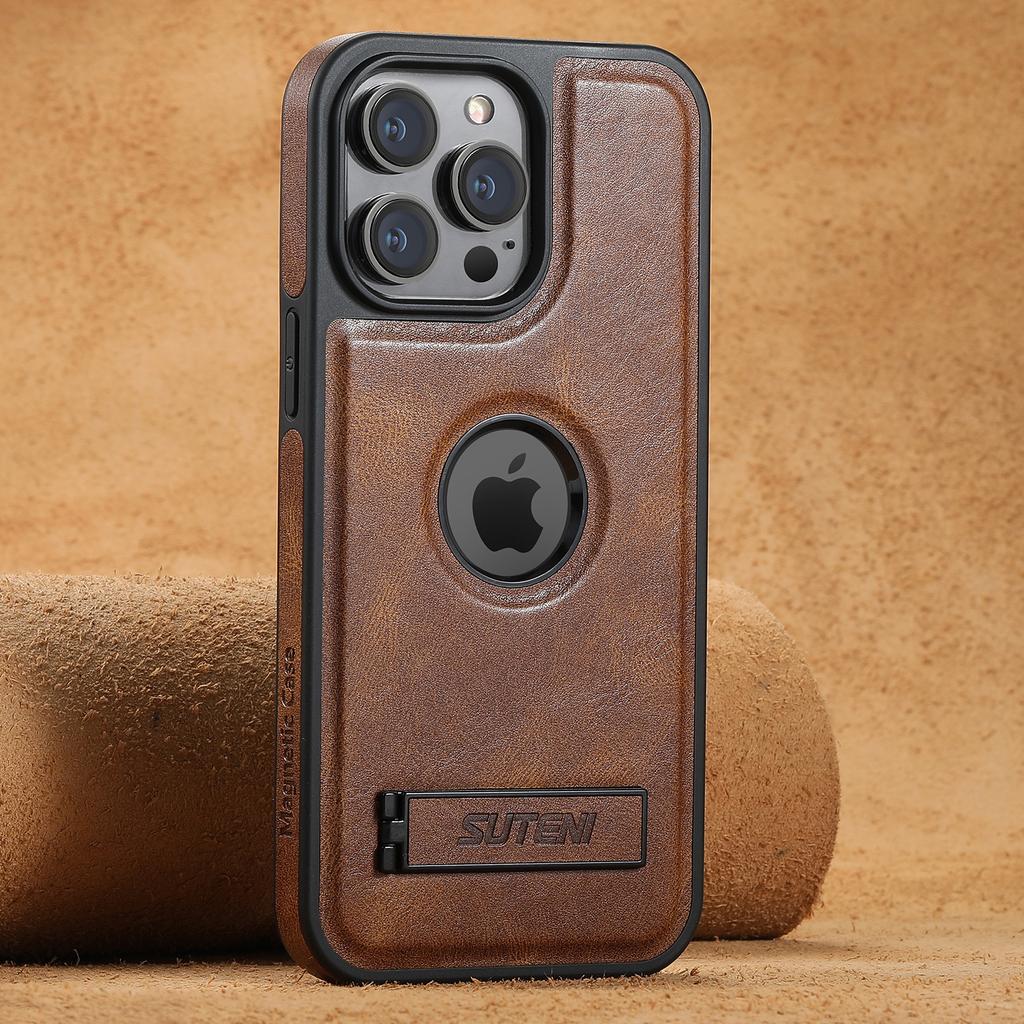 Luxury Faux Leather MagSafe Magnetic Wireless Charging Case Stand Phone Case for IPhone 17 Pro Max 16 Plus 15 14 13 12