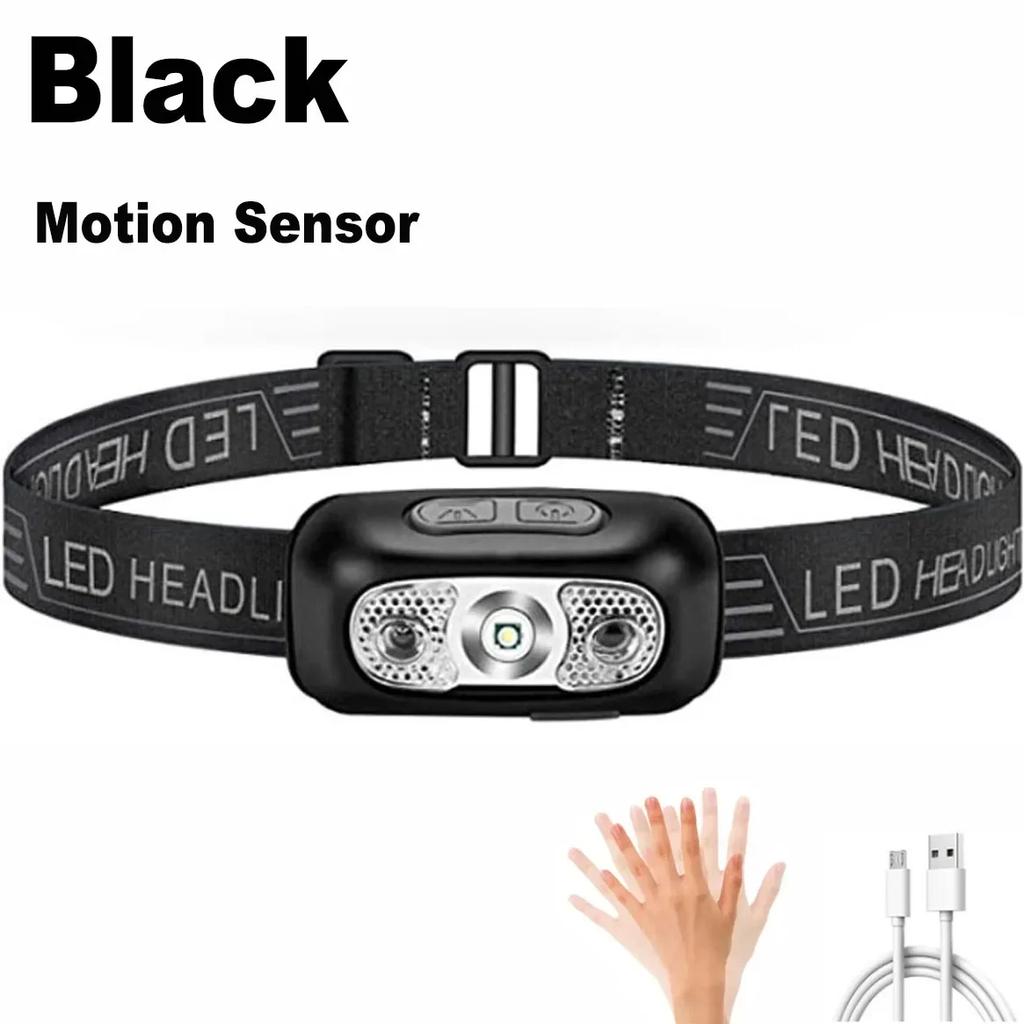 Sensor Mini Headlamp USB Rechargeable Head Light with Wave Sensor Flashlight Outdoor Lighting Lamp for Hiking Emergency Usage