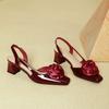 High-heeled bag head sandals women's summer 2025 new square head empty single shoes flower red high heels women's thick heel