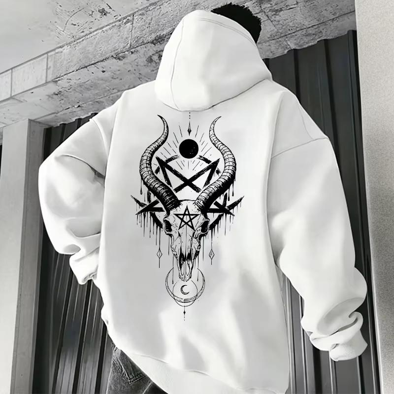 Men's Gothic Hoodies Demonic Horror Face Print Sweatshirt Streetwear Autumn Winter Male Top Casual Pullover 666 & Inverted Cross