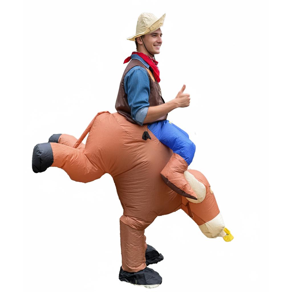 Aufblasbares Cowboy-Kostüm für Erwachsene Lustiger Aufblasanzug zum Aufsitzen Unisex für Weihnachten Thanksgiving Feiertagsgeschenk Party Cosplay