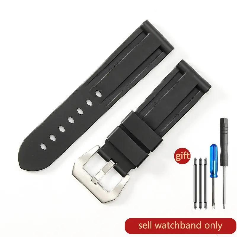 For Panerai Pure Color Natural Silicone Accessories Pam441 Diesel Suunto Solid Stainless Steel Black Buckle 24mm Watch Strap