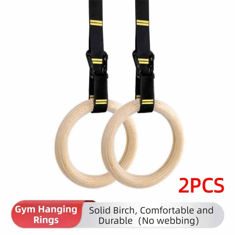 2 Piezas Aro de Fitness de Alta Resistencia Anillas de Madera Maciza para Dominadas Anillas Colgantes para Gimnasio Calistenia