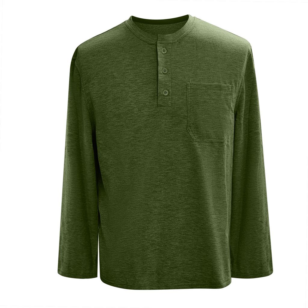 Men's Solid Color Distressed Button Collar Long Sleeve Tops Men's Casual Fashion Tops