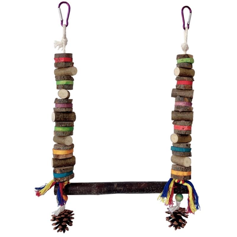 

Interaction Bird Swing Chewing Toy Natural Wood Swing Perch Easy Hanging Chewable Block for Parrots Enrichment 1