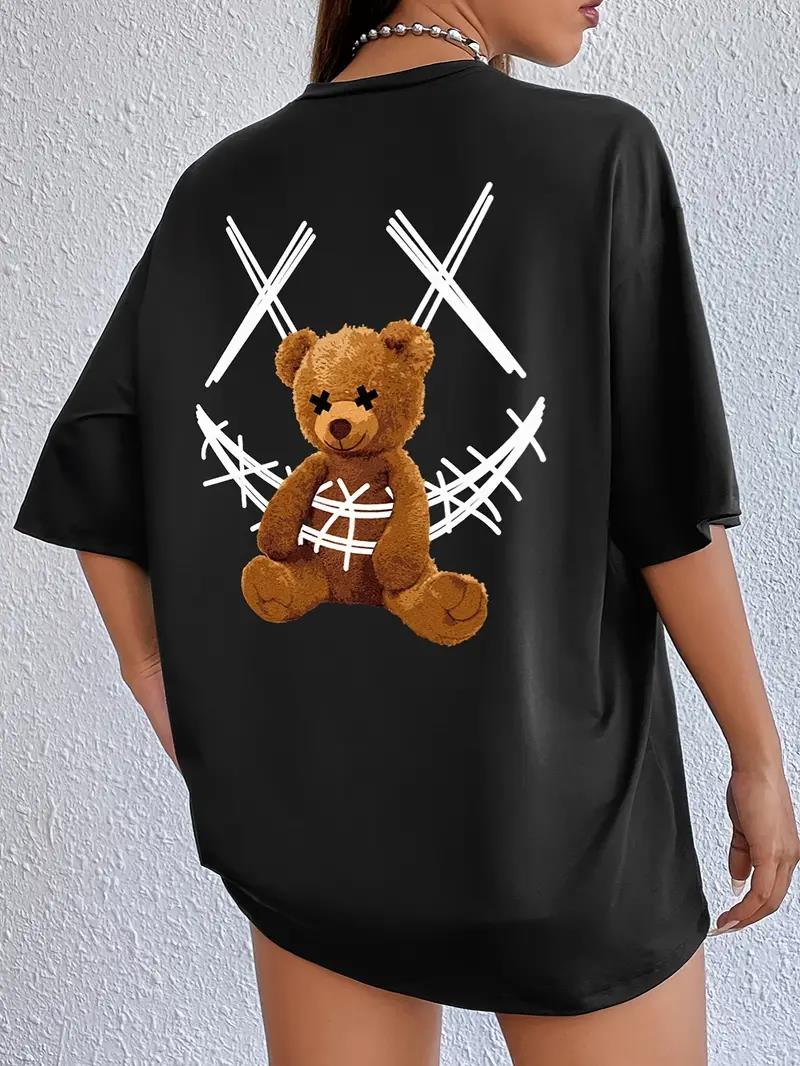 

A Stuffed Bear Bound With A Bandage Print T-Shirts Female Casual Soft Tops Fashion Cool Tee Clothes Street Summer Short Sleeves 4XL