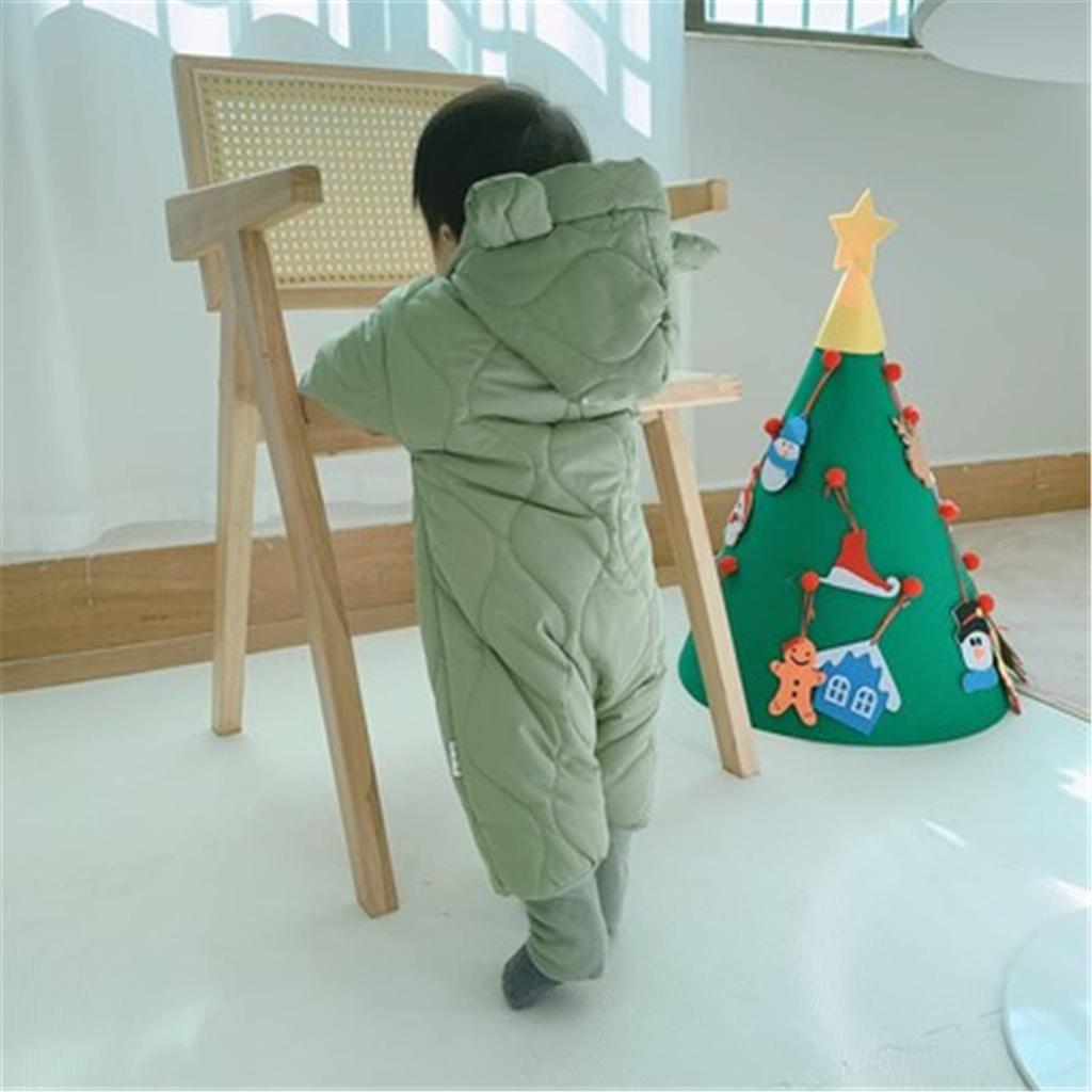 Onabebi Baby Red Jan Down Thick Romper with Fleece Cold Open Ages Months Clothes, Coverall, Hat, Lining, Kigurumi, Protection, Front, Winter, Unisex,