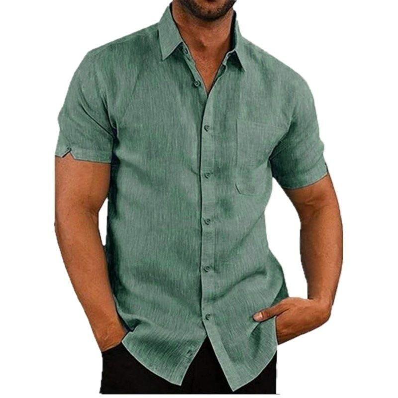 Sommer Revers Einfarbig Kurzarm Button Up Männer Leinen Hemd Plus Größe männer Tops