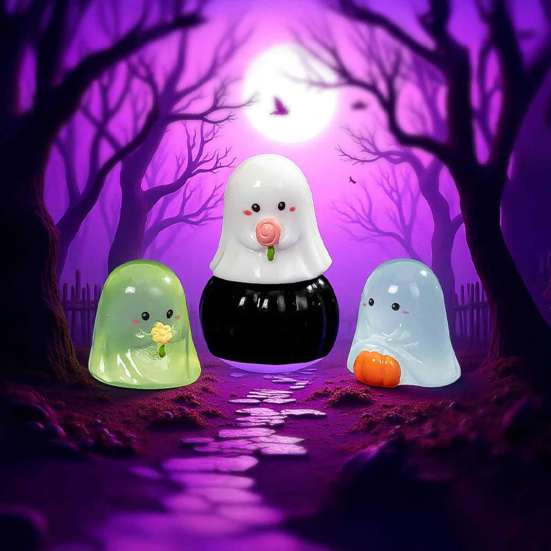 Resin Ghost Ornament Glow-in-the-dark Halloween Figurine, Mini Statue for Micro Luminous Figurine Landscape, Home Office Desk