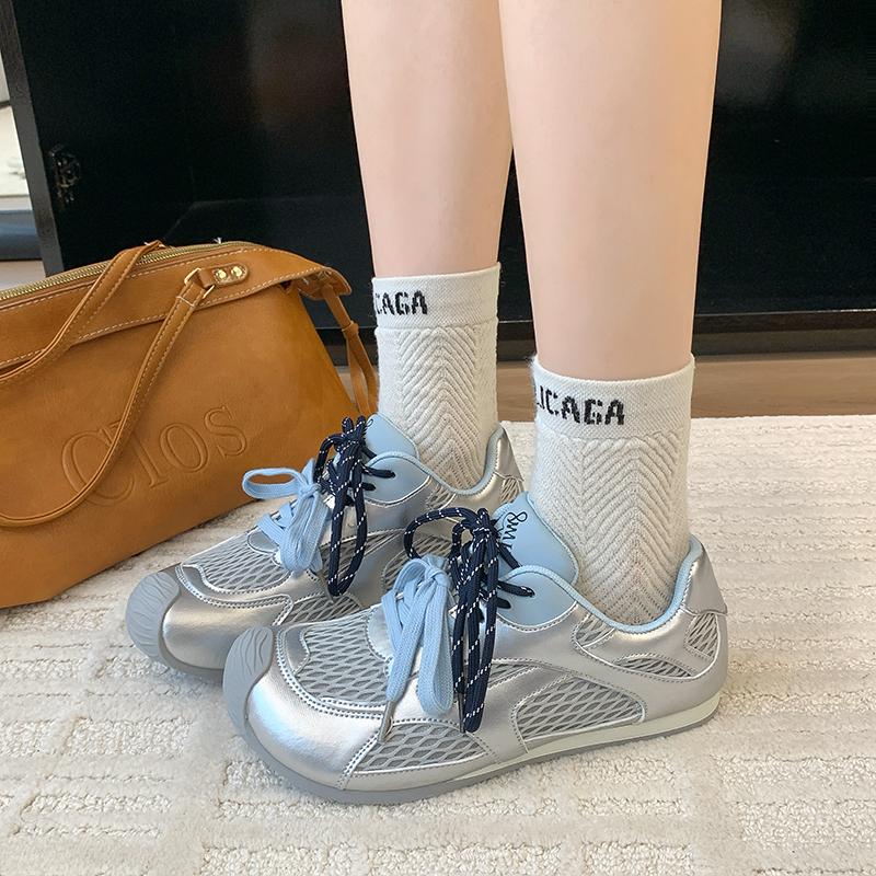 Women's Luxury Flat Sneakers, Patchwork Leather Shoes, Air Mesh, Running and Walking, Couples Wear, Fall 2025 Designer Retro