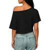 Dámský ležérní crop top s odhalenými rameny, volný střih, krátký rukáv, jednobarevný, základní letní tričko