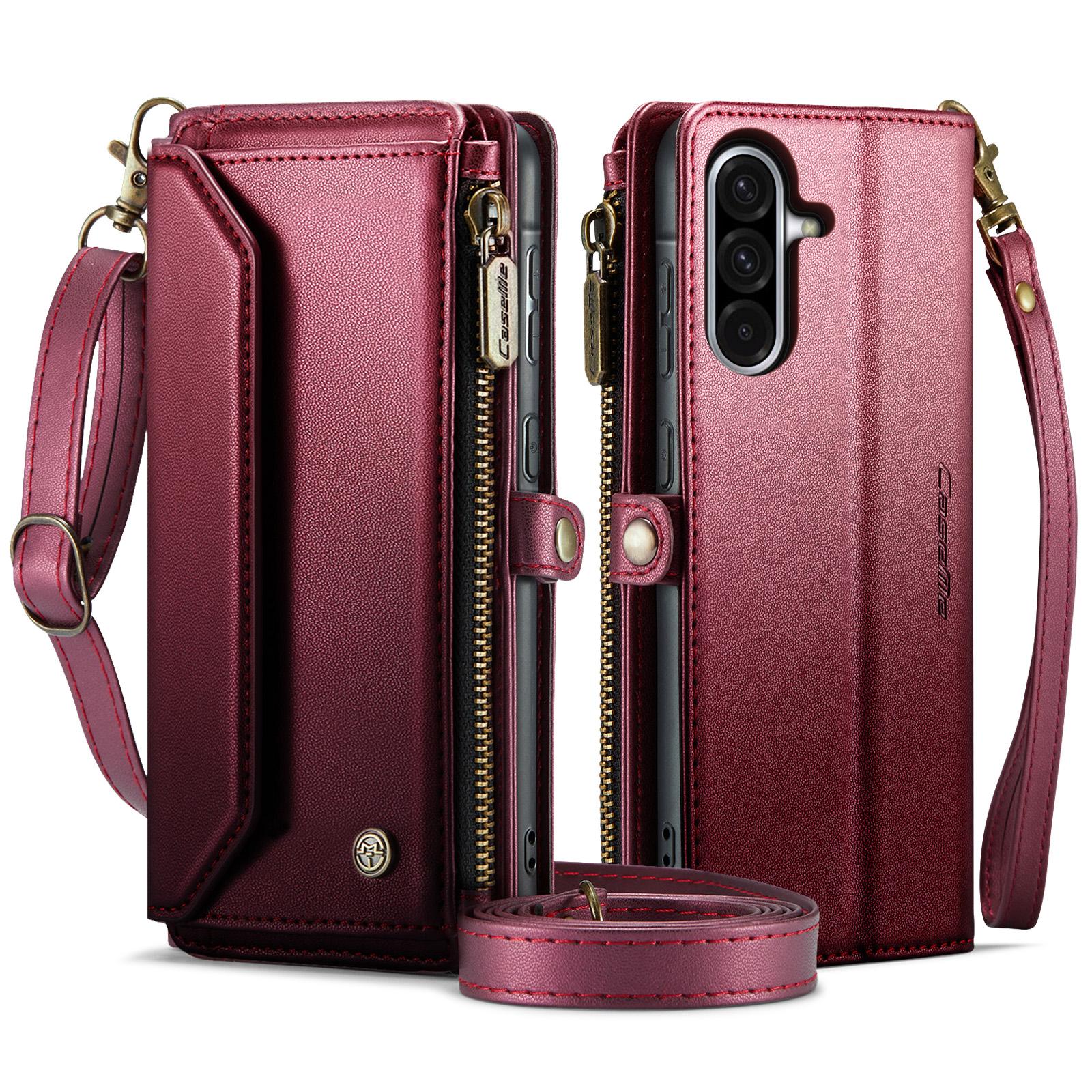 

For Samsung Galaxy A56 5G Leather Case CASEME C36 Zipper Multiple Card Slots Phone Cover with Straps Red