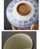 Blue and White Ceramic Office Mug with Tea and Water Separation, Large Capacity.