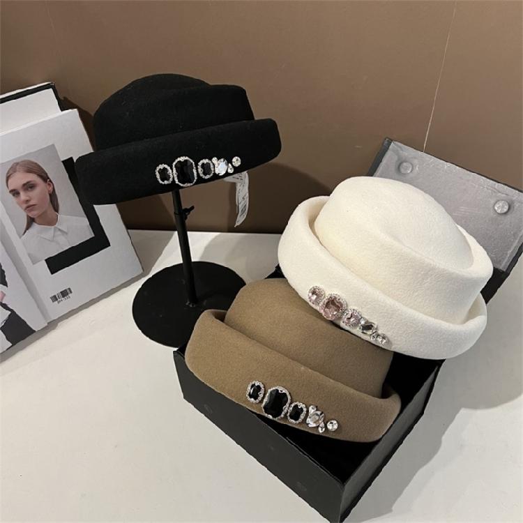 Women Felt Top Cap Girls Chauffeur Hat Adult Felt Beanie Winter Casual Headdress