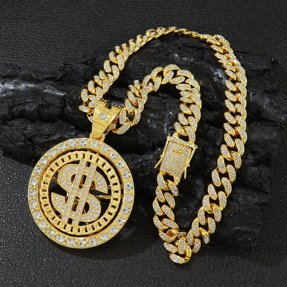 Pánský Hip Hop Velký Otočný Znamení Amerického Dolaru Přívěsek Náhrdelník 13mm Ledově Vychlazený Kubánský Řetízek Choker Náhrdelník Rap Rock Kouzlo Šperky